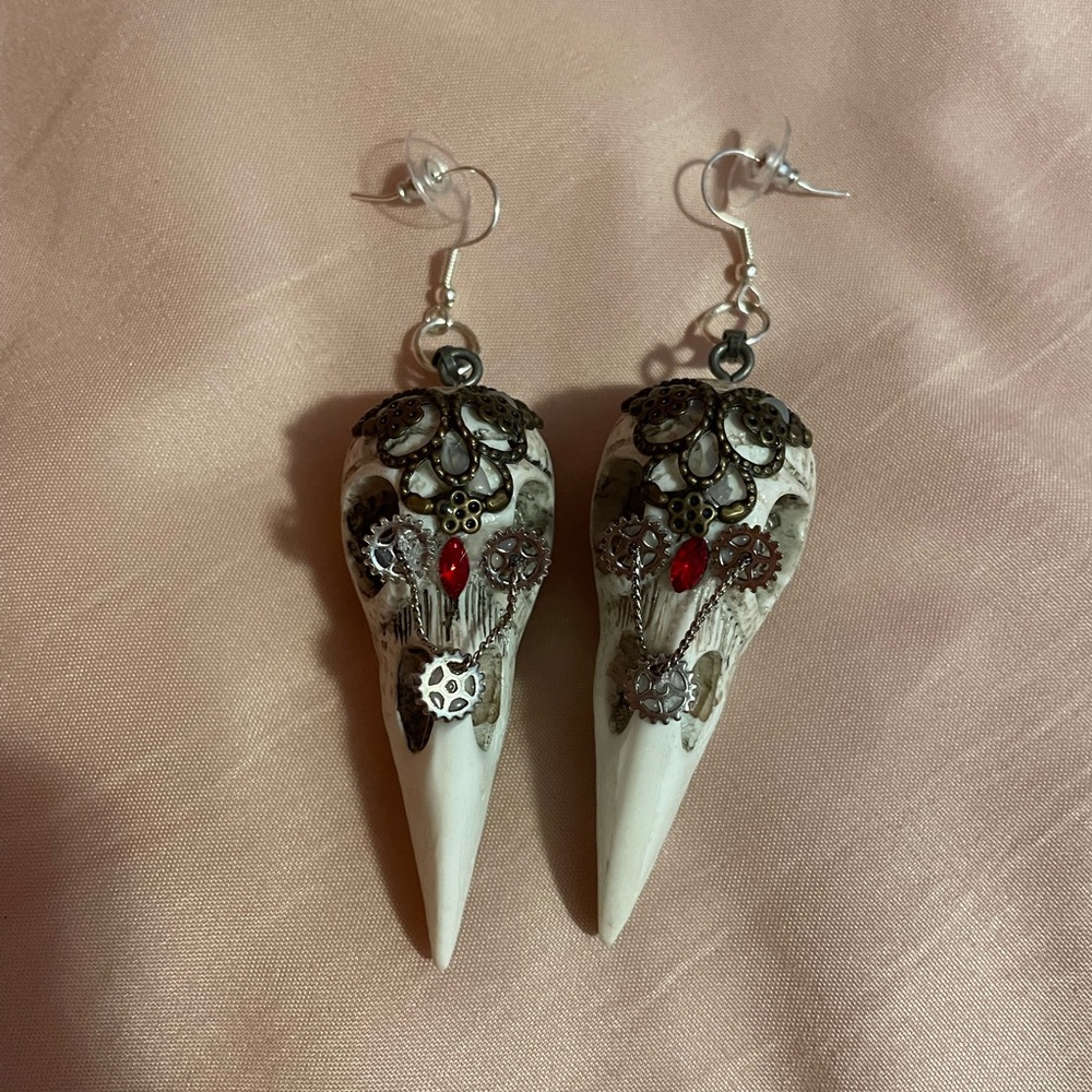 Handmade Steampunk Bird Skull Earrings